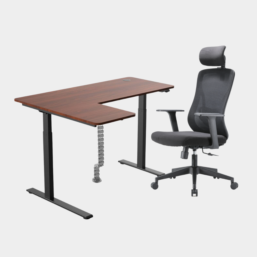 Dark Brown Carolina Height Adjustable Table M83 with headrest Grey Cable Management