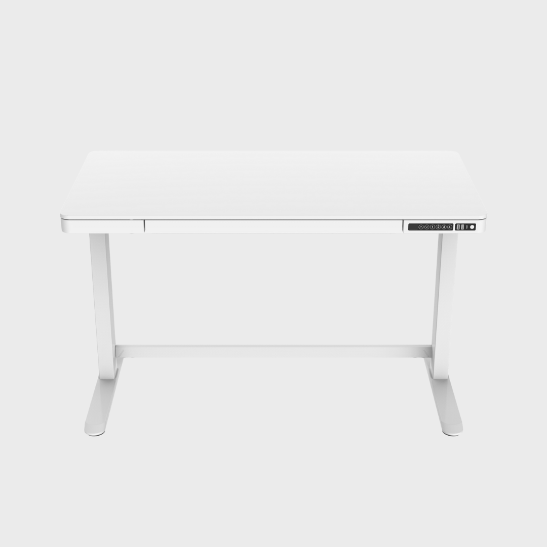 Ergonomic Height Adjustable Office Desk with storage drawer, USB ports and child lock in white