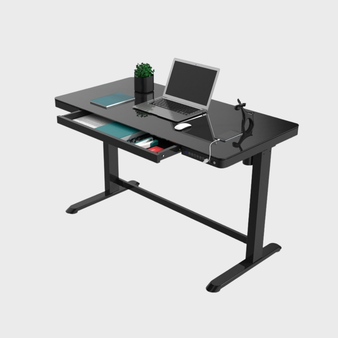 Ergonomic Height Adjustable Office Desk with storage drawer, USB ports and child lock in black