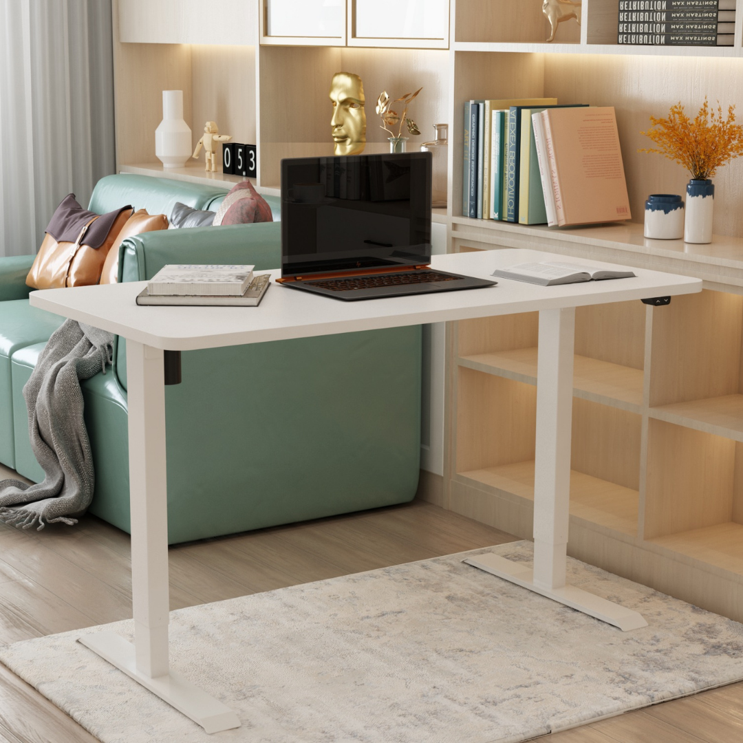 Height Adjustable Office Study Desk in White