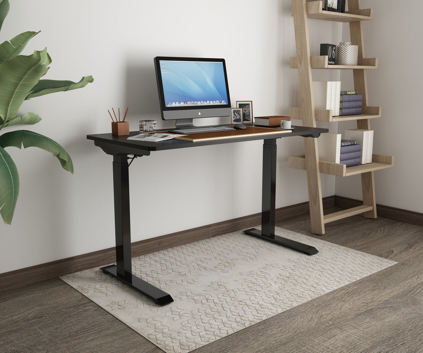 heritage desk in black with study room illustration