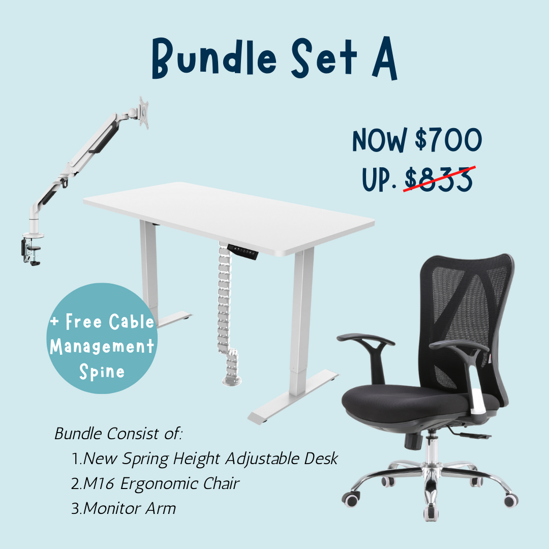 Height Adjustable Desk + Ergonomic Chair + Monitor Arm (Bundle A)