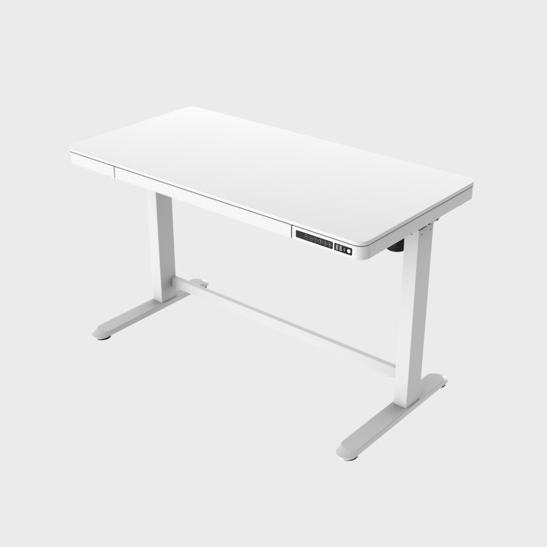 Ergonomic Height Adjustable Office Table with storage drawer, USB ports and child lock in white