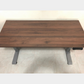 dark walnut table top with grey frame leg