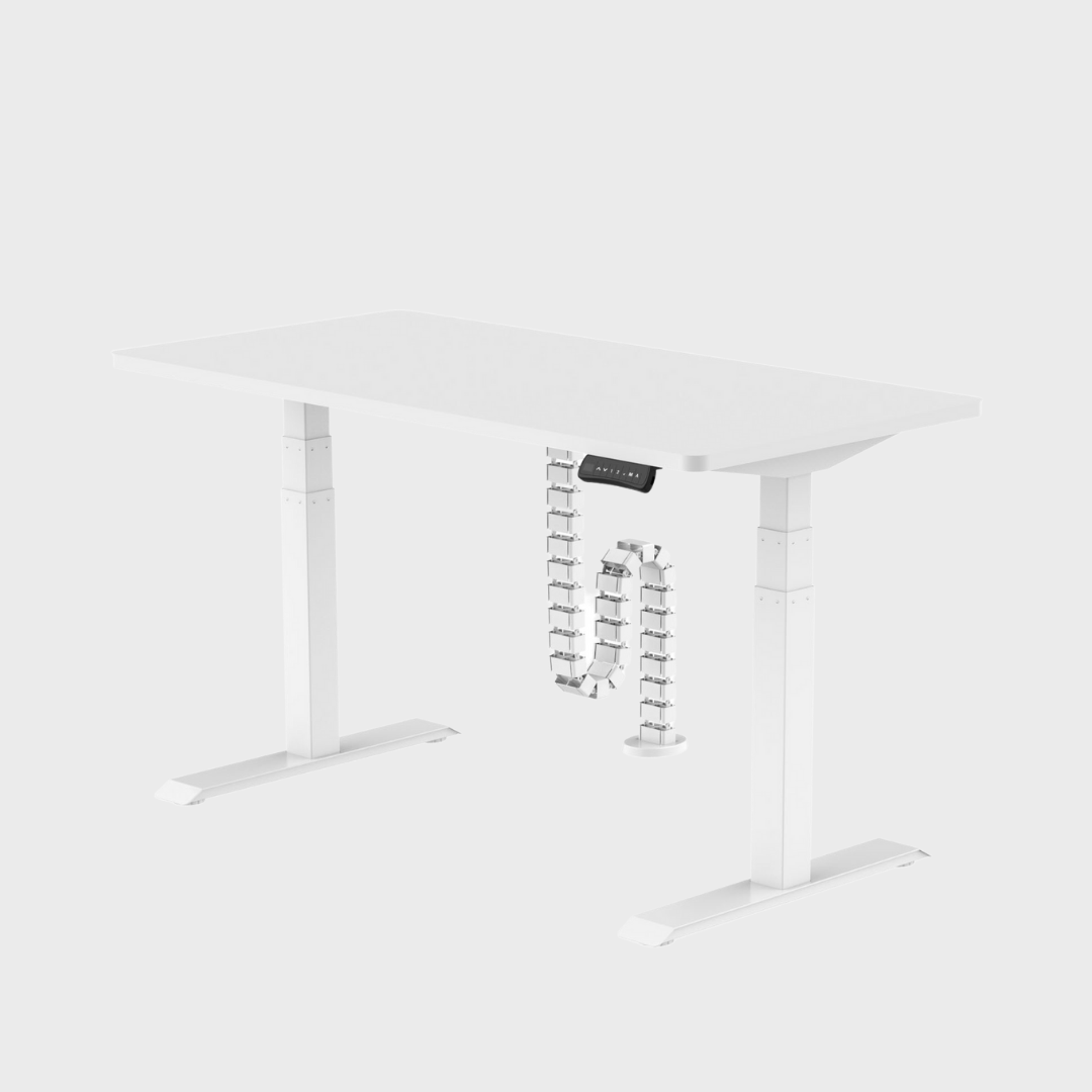 Height Adjustable Table with Durable Plastic Cable Management Spine in White