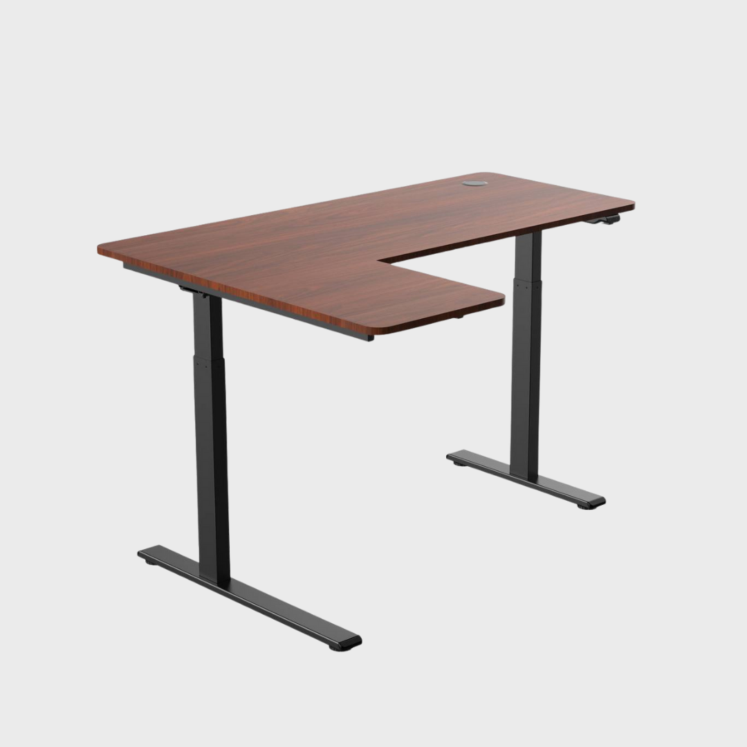 L-Shaped Ergonomic Height Adjustable Table in Dark Brown