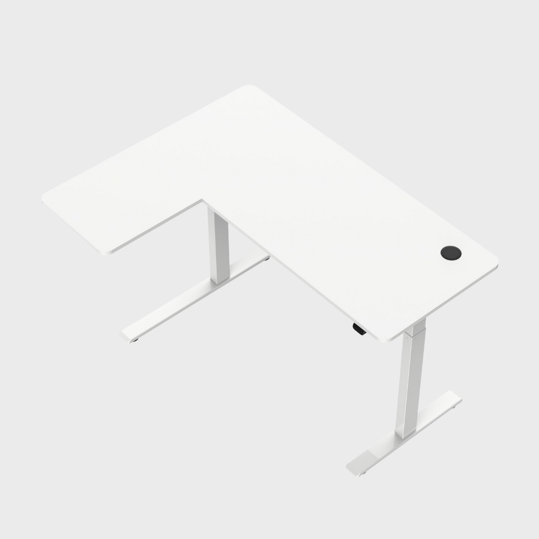 L-Shaped Ergonomic Height Adjustable Table in White