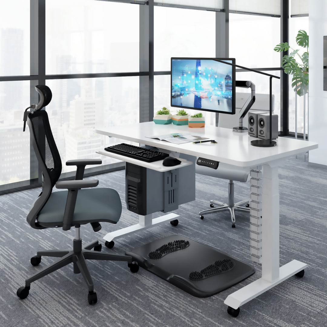 White Ergonomic Height Adjustable Desk in Office